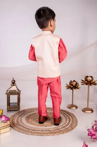 Orange embroidered cotton nehru jacket set