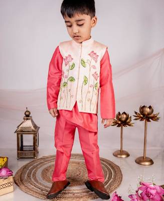 Orange embroidered cotton nehru jacket set 3