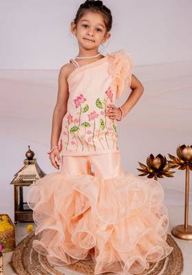 Orange embroidered cotton sharara 1