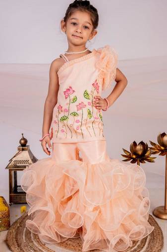 Orange embroidered cotton sharara