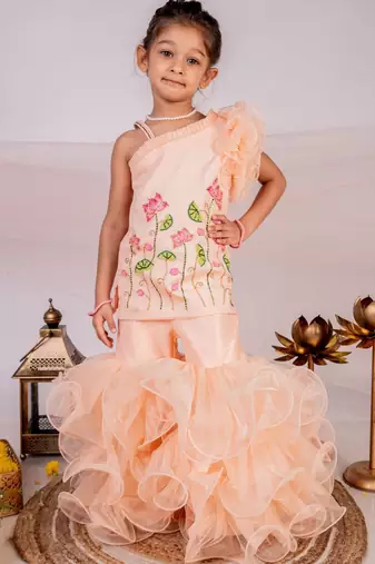 Orange embroidered cotton sharara
