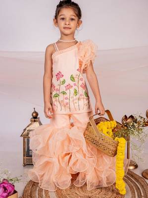 Orange embroidered cotton sharara 3