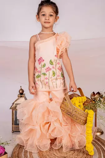 Orange embroidered cotton sharara