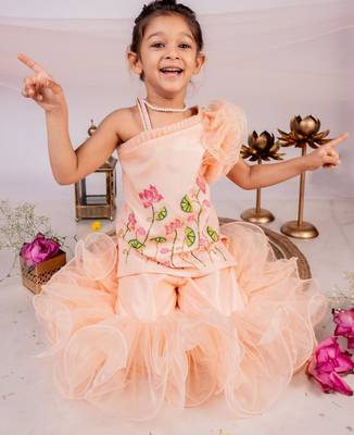 Orange embroidered cotton sharara 4