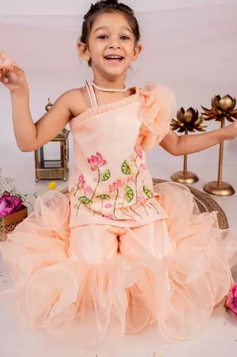 Orange embroidered cotton sharara