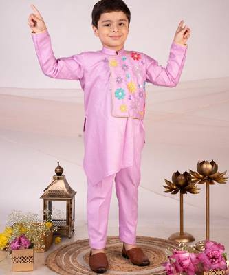 Purple embroidered cotton kurta set 1