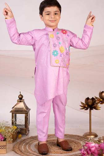 Purple embroidered cotton kurta set