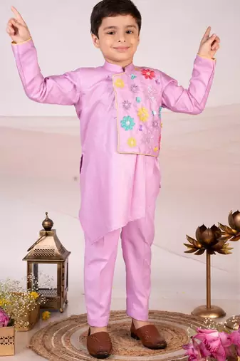 Purple embroidered cotton kurta set