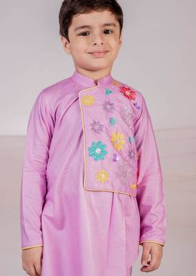 Purple embroidered cotton kurta set 2