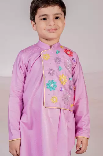 Purple embroidered cotton kurta set