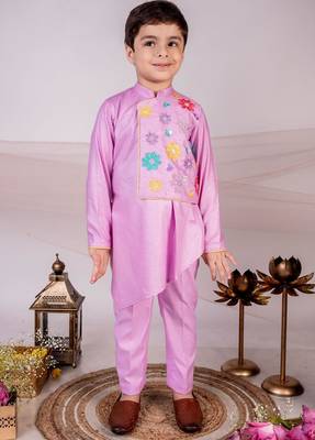 Purple embroidered cotton kurta set 3