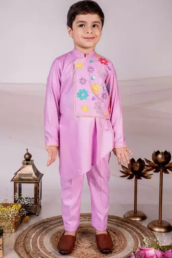 Purple embroidered cotton kurta set