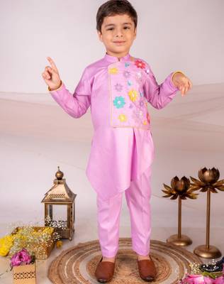 Purple embroidered cotton kurta set 4