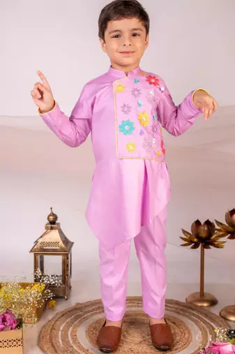 Purple embroidered cotton kurta set