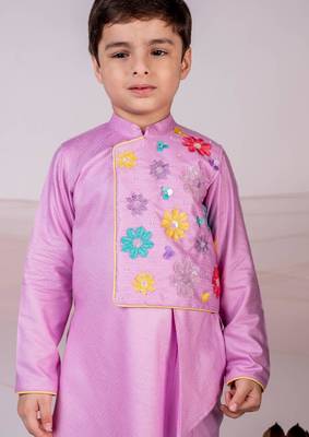 Purple embroidered cotton kurta set 5