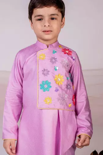 Purple embroidered cotton kurta set