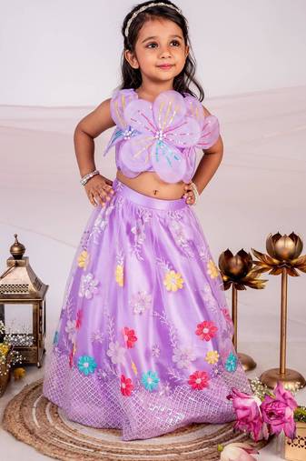Purple embroidered cotton lehenga