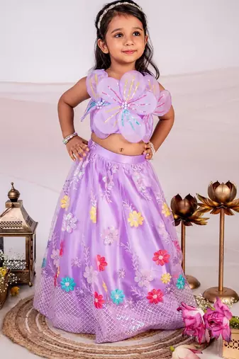 Purple embroidered cotton lehenga