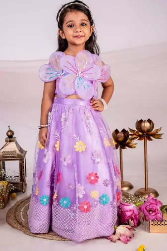 Purple embroidered cotton lehenga