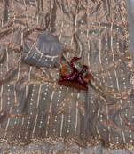 Grey Color Sequence Embroidery Work Space Silk Saree