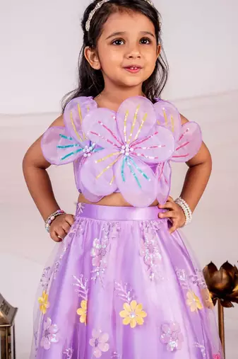 Purple embroidered cotton lehenga