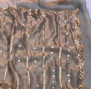 Grey Color Sequence Embroidery Work Space Silk Saree 3