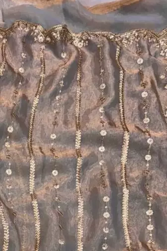 Grey Color Sequence Embroidery Work Space Silk Saree