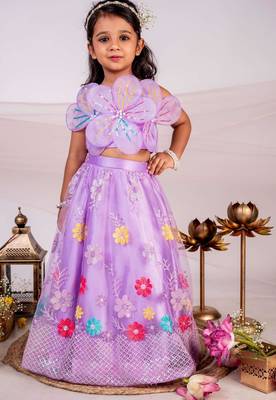 Purple embroidered cotton lehenga 4
