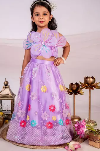 Purple embroidered cotton lehenga