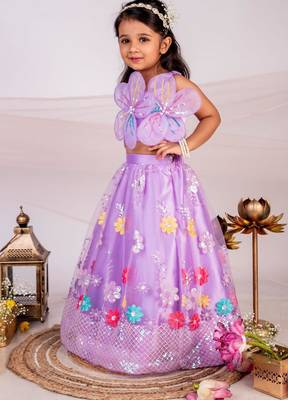 Purple embroidered cotton lehenga 5