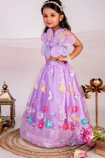 Purple embroidered cotton lehenga