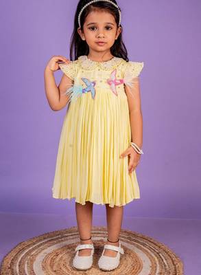Yellow embroidered cotton dress 1