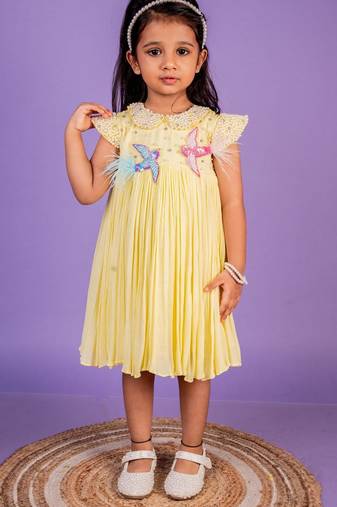 Yellow embroidered cotton dress