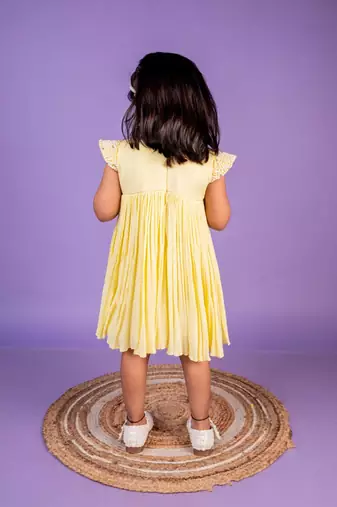 Yellow embroidered cotton dress