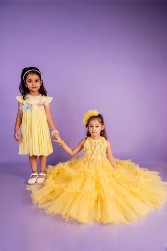 Yellow embroidered cotton dress