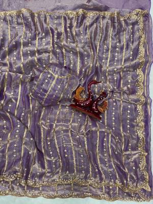 Lavender Color Sequence Embroidery Work Space Silk Saree 1
