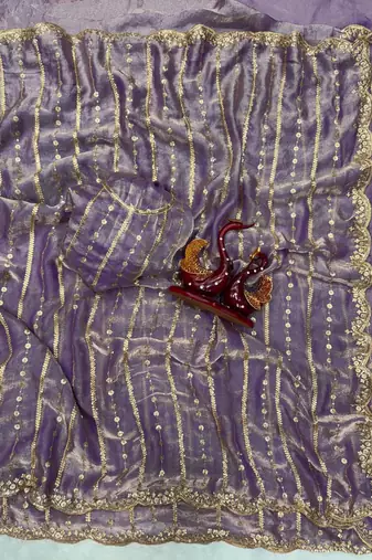 Lavender Color Sequence Embroidery Work Space Silk Saree