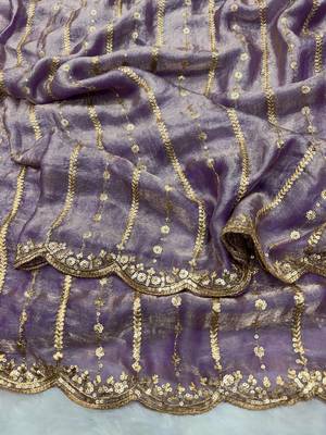 Lavender Color Sequence Embroidery Work Space Silk Saree 2