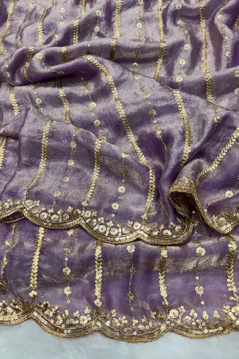 Lavender Color Sequence Embroidery Work Space Silk Saree