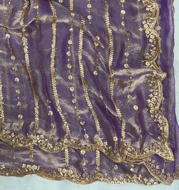 Lavender Color Sequence Embroidery Work Space Silk Saree 3