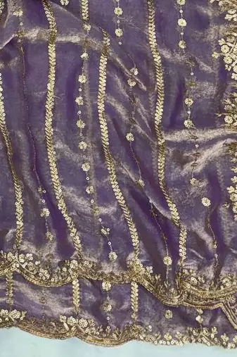 Lavender Color Sequence Embroidery Work Space Silk Saree