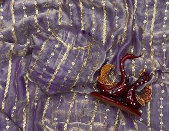 Lavender Color Sequence Embroidery Work Space Silk Saree 4