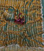 Mustard Color Sequence Embroidery Work Space Silk Saree