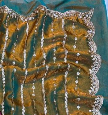 Mustard Color Sequence Embroidery Work Space Silk Saree 3