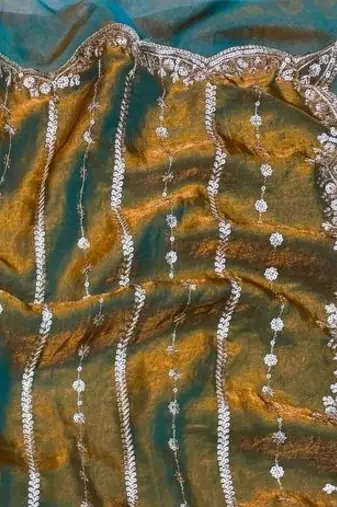 Mustard Color Sequence Embroidery Work Space Silk Saree