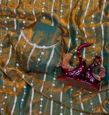 Mustard Color Sequence Embroidery Work Space Silk Saree 4