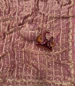 Onion Color Sequence Embroidery Work Space Silk Saree