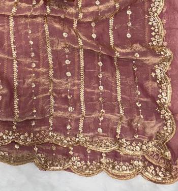 Onion Color Sequence Embroidery Work Space Silk Saree 2