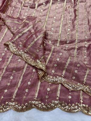 Onion Color Sequence Embroidery Work Space Silk Saree 3