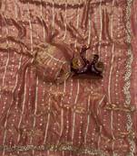 Orange Color Sequence Embroidery Work Space Silk Saree